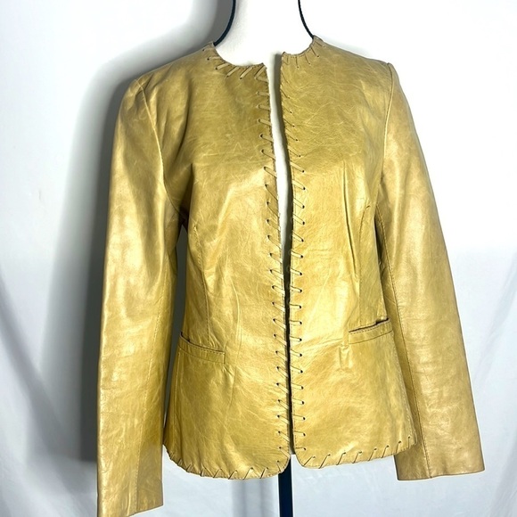 JEKEL Paris Tan Lamb Leather Jacket Whipstitch Animal Print Lined - Picture 1 of 6